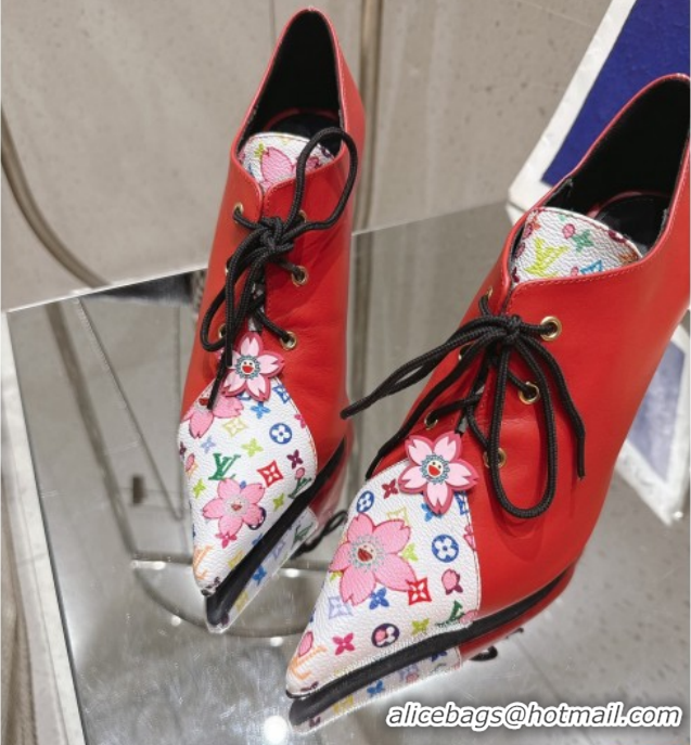 Good Quality Louis Vuitton LV x TM Monogram Canvas and Leather Laced-up Pumps 9cm Red LV102203 1022023