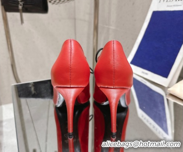 Good Quality Louis Vuitton LV x TM Monogram Canvas and Leather Laced-up Pumps 9cm Red LV102203 1022023