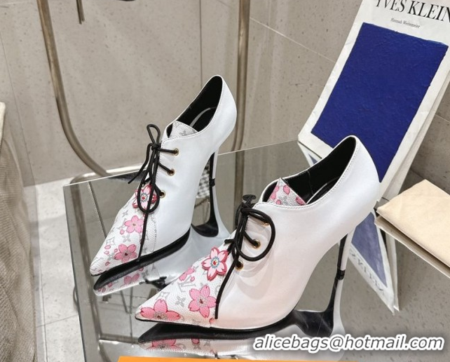 Discount Louis Vuitton LV x TM Monogram Canvas and Leather Laced-up Pumps 9cm White LV102203 1022024