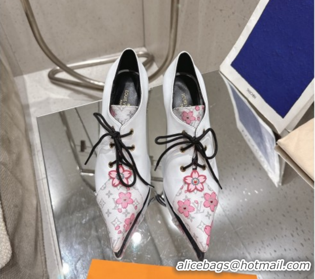 Discount Louis Vuitton LV x TM Monogram Canvas and Leather Laced-up Pumps 9cm White LV102203 1022024