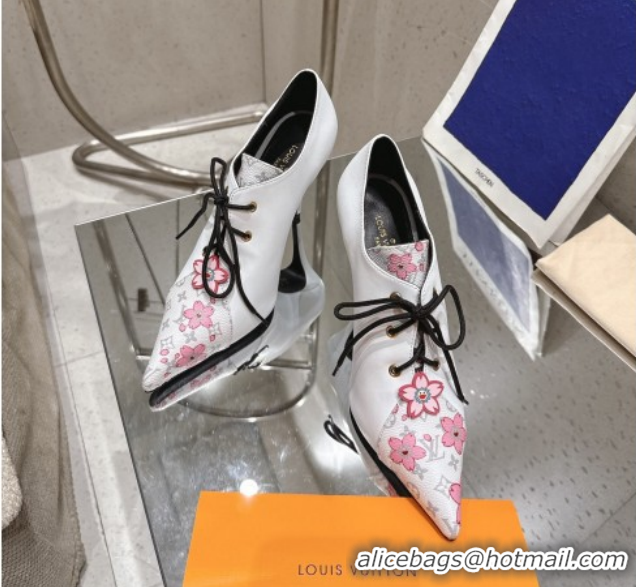 Discount Louis Vuitton LV x TM Monogram Canvas and Leather Laced-up Pumps 9cm White LV102203 1022024