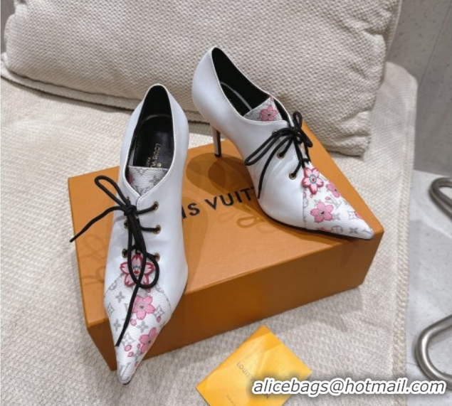 Discount Louis Vuitton LV x TM Monogram Canvas and Leather Laced-up Pumps 9cm White LV102203 1022024