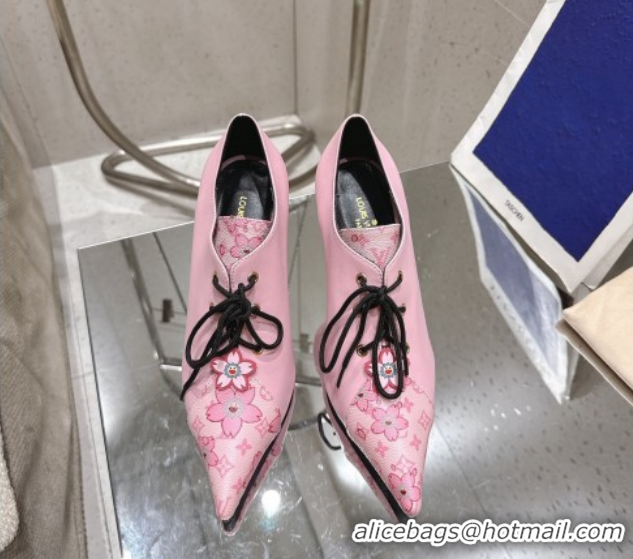 Big Discount Louis Vuitton LV x TM Monogram Canvas and Leather Laced-up Pumps 9cm Light Pink LV102203 1022025