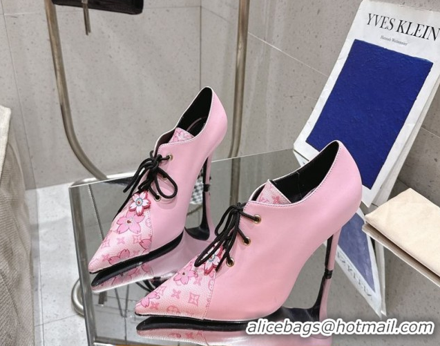 Big Discount Louis Vuitton LV x TM Monogram Canvas and Leather Laced-up Pumps 9cm Light Pink LV102203 1022025