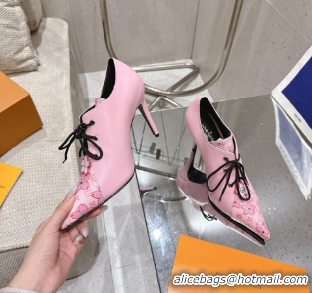 Big Discount Louis Vuitton LV x TM Monogram Canvas and Leather Laced-up Pumps 9cm Light Pink LV102203 1022025