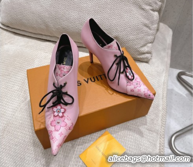 Big Discount Louis Vuitton LV x TM Monogram Canvas and Leather Laced-up Pumps 9cm Light Pink LV102203 1022025