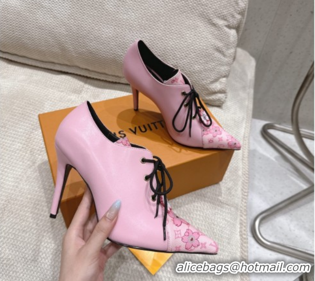 Big Discount Louis Vuitton LV x TM Monogram Canvas and Leather Laced-up Pumps 9cm Light Pink LV102203 1022025
