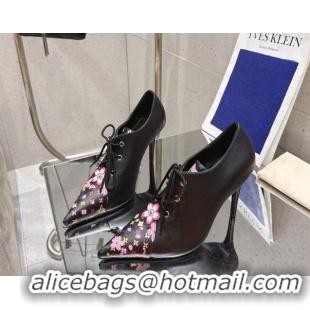 Stylish Louis Vuitton LV x TM Monogram Canvas and Calf Leather Laced-up Pumps 9cm Black LV102203 1022026