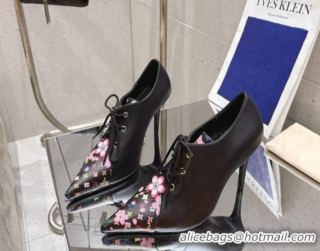 Stylish Louis Vuitton LV x TM Monogram Canvas and Calf Leather Laced-up Pumps 9cm Black LV102203 1022026