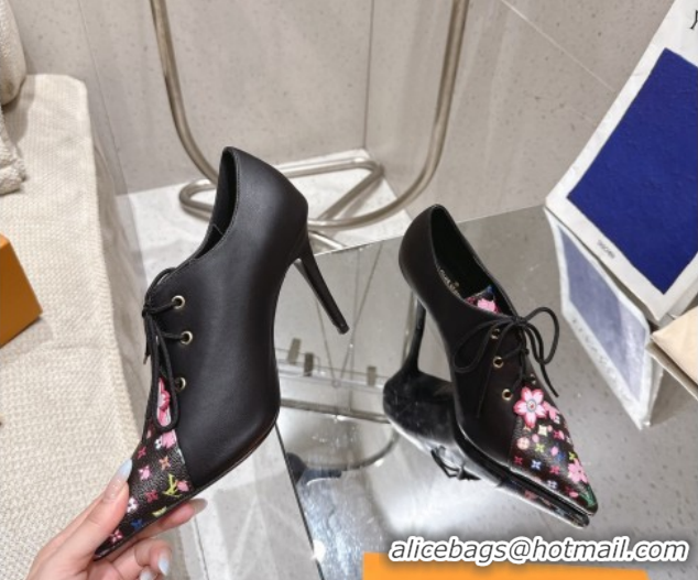 Stylish Louis Vuitton LV x TM Monogram Canvas and Calf Leather Laced-up Pumps 9cm Black LV102203 1022026