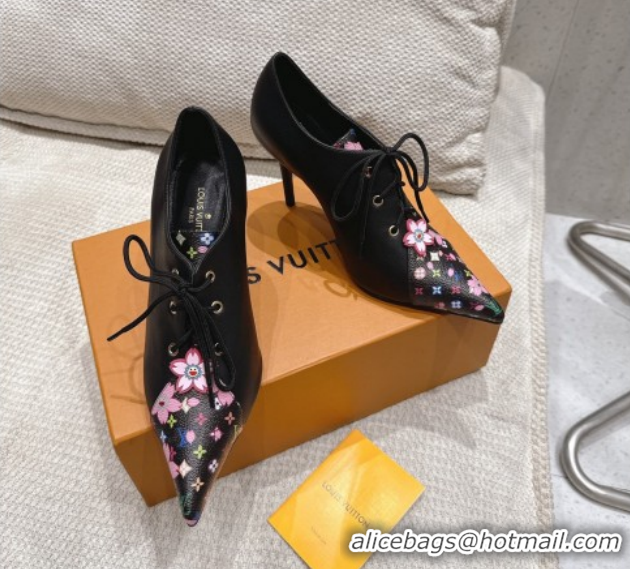 Stylish Louis Vuitton LV x TM Monogram Canvas and Calf Leather Laced-up Pumps 9cm Black LV102203 1022026