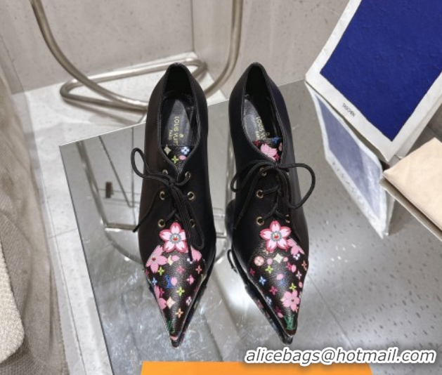 Stylish Louis Vuitton LV x TM Monogram Canvas and Calf Leather Laced-up Pumps 9cm Black LV102203 1022026