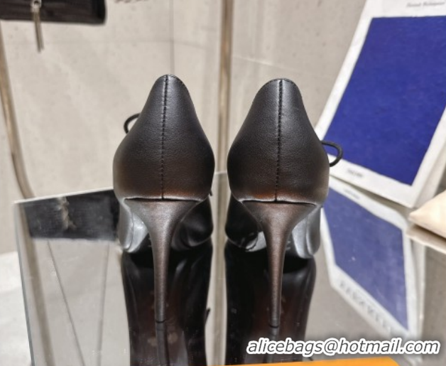 Stylish Louis Vuitton LV x TM Monogram Canvas and Calf Leather Laced-up Pumps 9cm Black LV102203 1022026