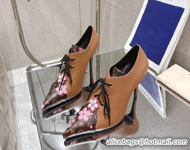 Cheap Price Louis Vuitton LV x TM Monogram Canvas and Leather Laced-up Pumps 9cm Brown LV102203 1022027