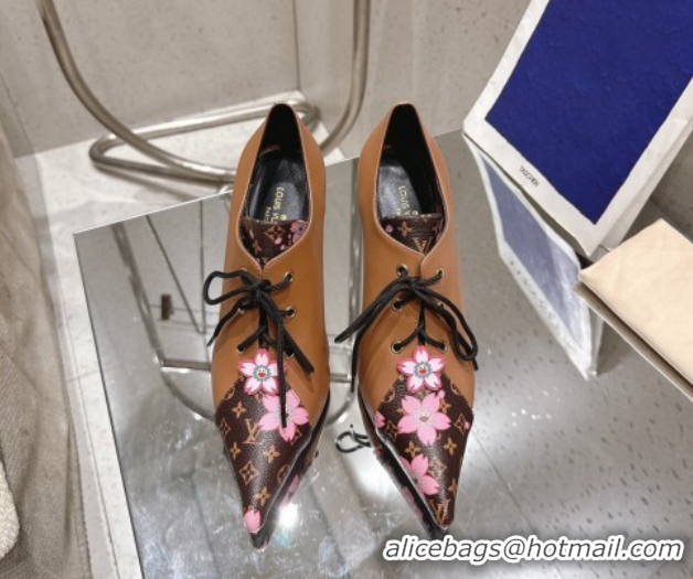 Cheap Price Louis Vuitton LV x TM Monogram Canvas and Leather Laced-up Pumps 9cm Brown LV102203 1022027
