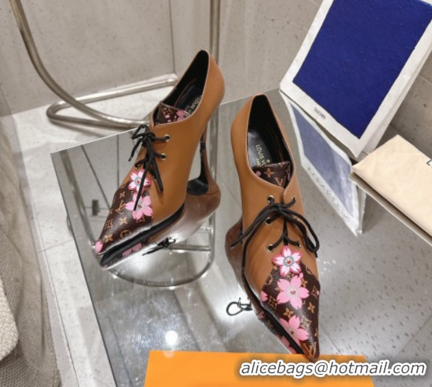 Cheap Price Louis Vuitton LV x TM Monogram Canvas and Leather Laced-up Pumps 9cm Brown LV102203 1022027