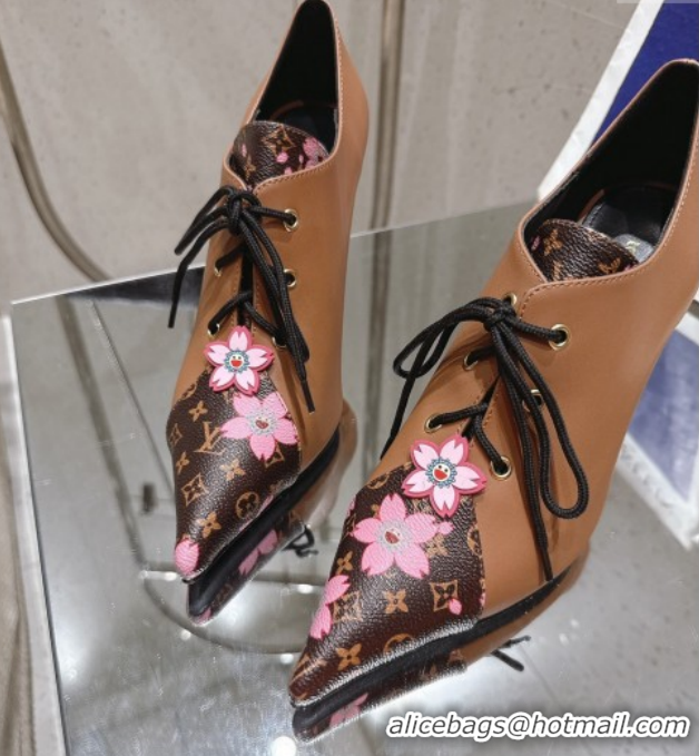 Cheap Price Louis Vuitton LV x TM Monogram Canvas and Leather Laced-up Pumps 9cm Brown LV102203 1022027