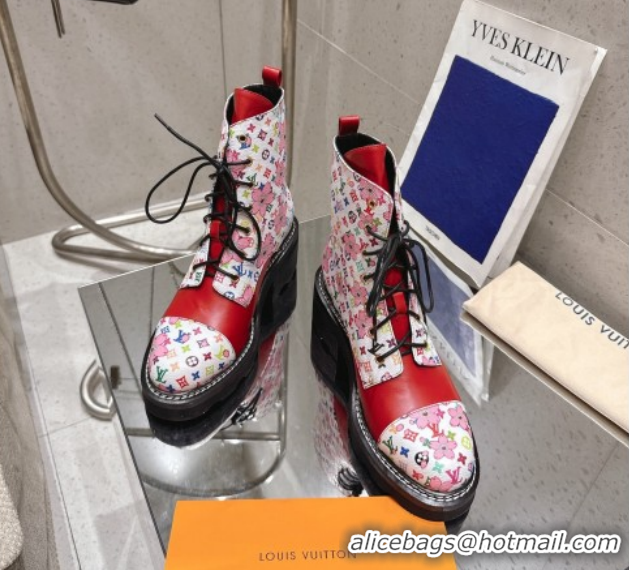Charming Louis Vuitton LV x TM Monogram Canvas and Leather Laced-up Ankle Boots Red LV102204 1022030