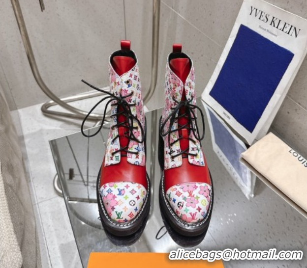 Charming Louis Vuitton LV x TM Monogram Canvas and Leather Laced-up Ankle Boots Red LV102204 1022030