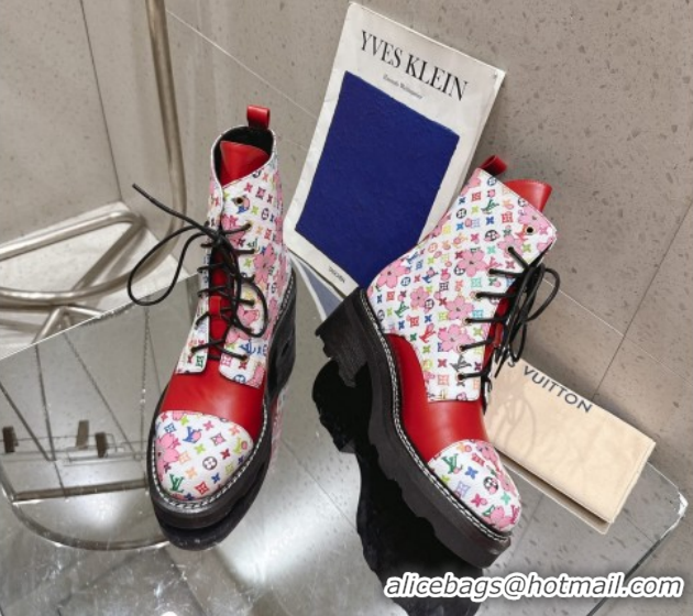 Charming Louis Vuitton LV x TM Monogram Canvas and Leather Laced-up Ankle Boots Red LV102204 1022030