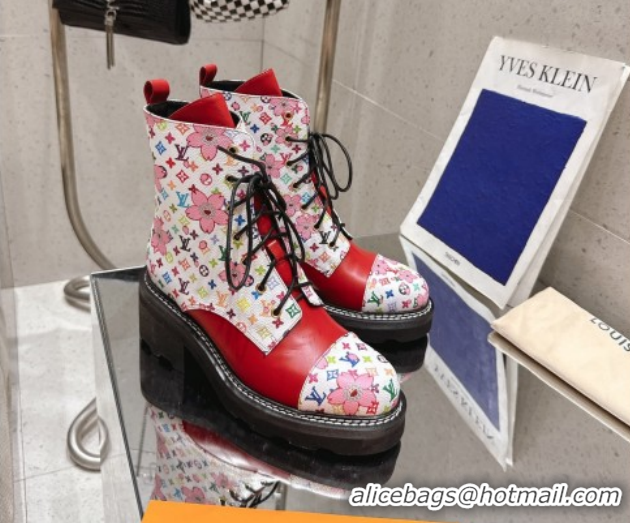 Charming Louis Vuitton LV x TM Monogram Canvas and Leather Laced-up Ankle Boots Red LV102204 1022030