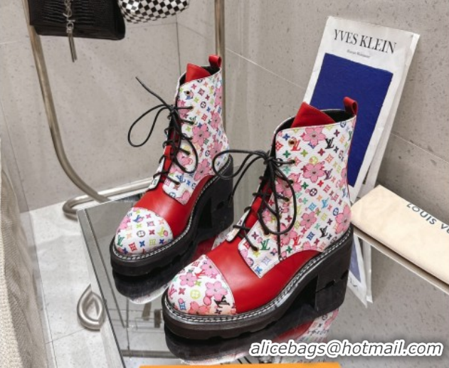 Charming Louis Vuitton LV x TM Monogram Canvas and Leather Laced-up Ankle Boots Red LV102204 1022030
