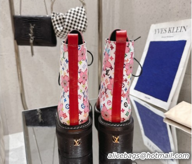 Charming Louis Vuitton LV x TM Monogram Canvas and Leather Laced-up Ankle Boots Red LV102204 1022030