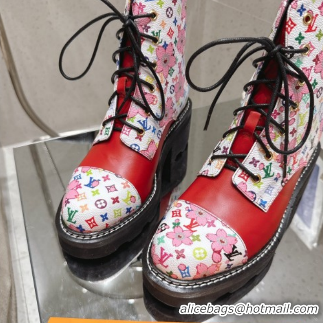 Charming Louis Vuitton LV x TM Monogram Canvas and Leather Laced-up Ankle Boots Red LV102204 1022030