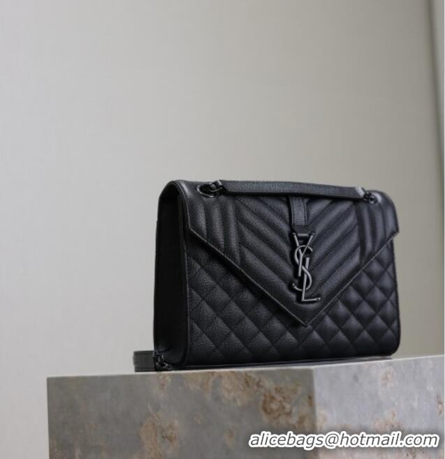 Top Quality Saint Laurent Envelope Medium Bag in Grained Leather 487206 All Black 2025