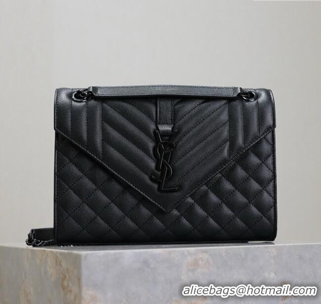 Top Quality Saint Laurent Envelope Medium Bag in Grained Leather 487206 All Black 2025