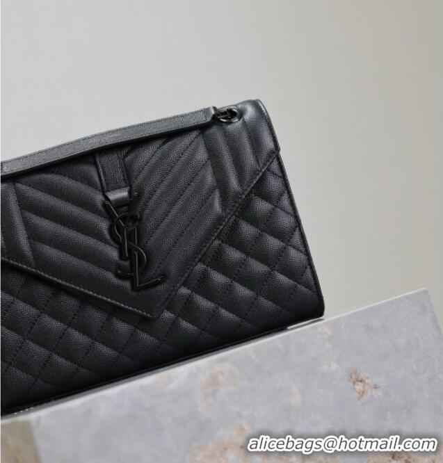Top Quality Saint Laurent Envelope Medium Bag in Grained Leather 487206 All Black 2025