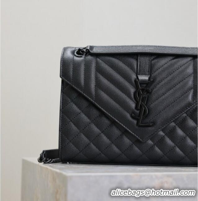 Top Quality Saint Laurent Envelope Medium Bag in Grained Leather 487206 All Black 2025