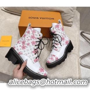 Good Quality Louis Vuitton LV x TM Monogram Canvas and Leather Laced-up Ankle Boots White LV102204 1022033