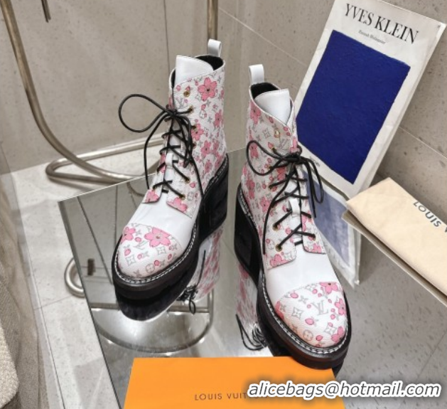Good Quality Louis Vuitton LV x TM Monogram Canvas and Leather Laced-up Ankle Boots White LV102204 1022033