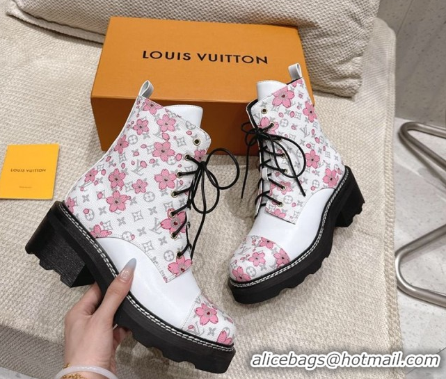 Good Quality Louis Vuitton LV x TM Monogram Canvas and Leather Laced-up Ankle Boots White LV102204 1022033