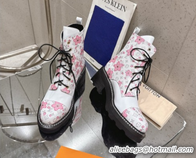 Good Quality Louis Vuitton LV x TM Monogram Canvas and Leather Laced-up Ankle Boots White LV102204 1022033