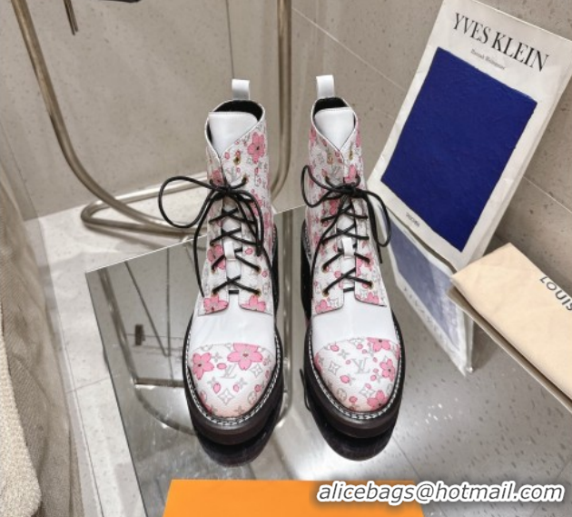 Good Quality Louis Vuitton LV x TM Monogram Canvas and Leather Laced-up Ankle Boots White LV102204 1022033