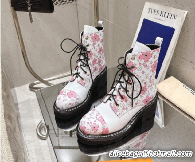 Good Quality Louis Vuitton LV x TM Monogram Canvas and Leather Laced-up Ankle Boots White LV102204 1022033