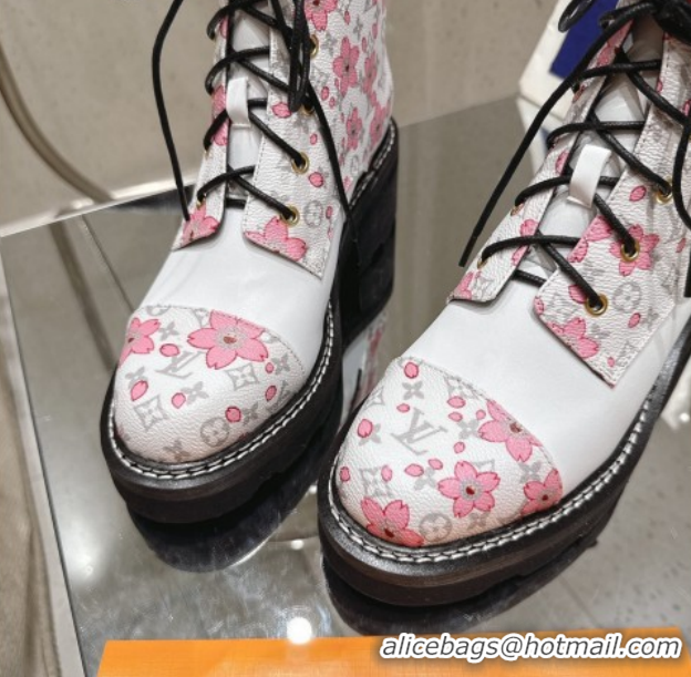 Good Quality Louis Vuitton LV x TM Monogram Canvas and Leather Laced-up Ankle Boots White LV102204 1022033