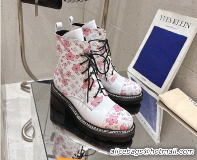 Good Quality Louis Vuitton LV x TM Monogram Canvas and Leather Laced-up Ankle Boots White LV102204 1022033