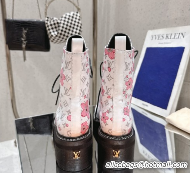 Good Quality Louis Vuitton LV x TM Monogram Canvas and Leather Laced-up Ankle Boots White LV102204 1022033