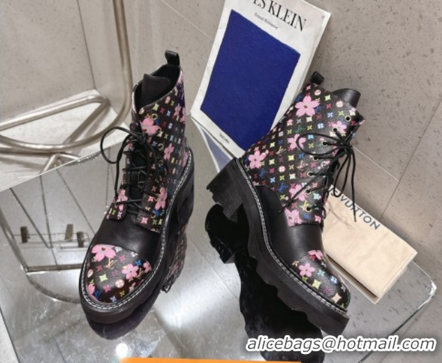 Grade Quality Louis Vuitton LV x TM Monogram Canvas and Leather Laced-up Ankle Boots Black LV102204 1022034
