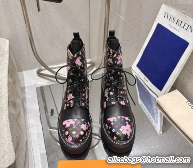 Grade Quality Louis Vuitton LV x TM Monogram Canvas and Leather Laced-up Ankle Boots Black LV102204 1022034