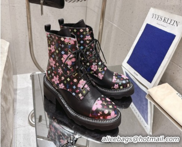 Grade Quality Louis Vuitton LV x TM Monogram Canvas and Leather Laced-up Ankle Boots Black LV102204 1022034