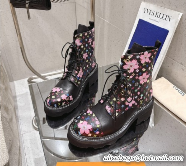 Grade Quality Louis Vuitton LV x TM Monogram Canvas and Leather Laced-up Ankle Boots Black LV102204 1022034