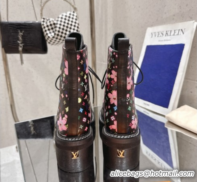 Grade Quality Louis Vuitton LV x TM Monogram Canvas and Leather Laced-up Ankle Boots Black LV102204 1022034