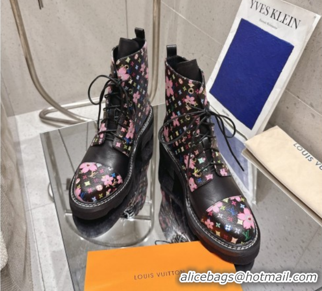 Grade Quality Louis Vuitton LV x TM Monogram Canvas and Leather Laced-up Ankle Boots Black LV102204 1022034