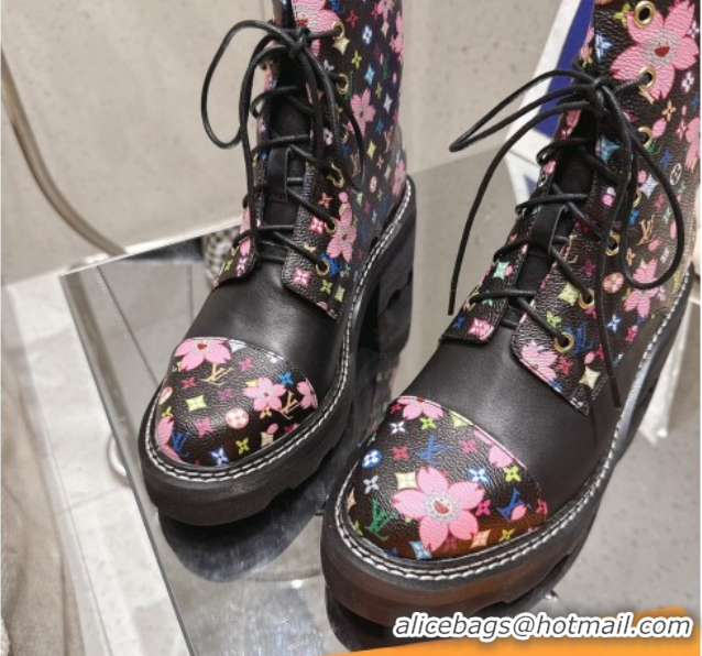 Grade Quality Louis Vuitton LV x TM Monogram Canvas and Leather Laced-up Ankle Boots Black LV102204 1022034