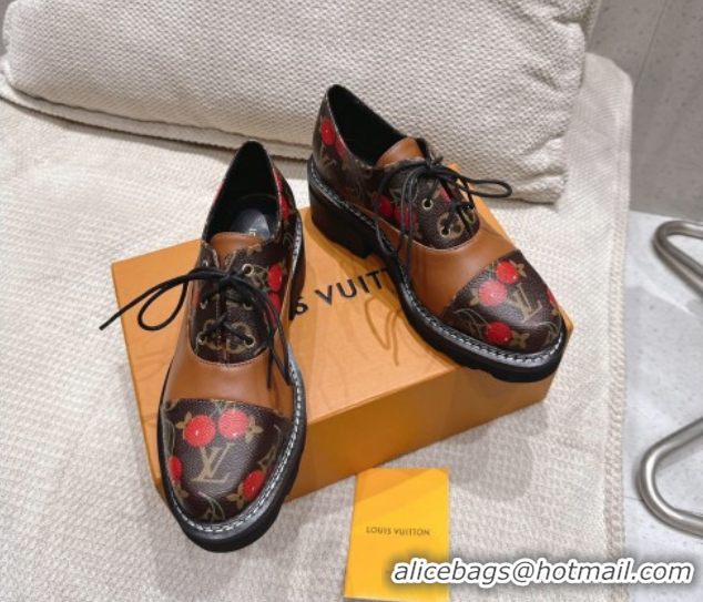 Low Price Louis Vuitton LV x TM Monogram Canvas and Leather Laced-up Shoes Brown/Cherry Red 2025 LV102204 1022037