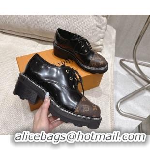 Most Popular Louis Vuitton Monogram Canvas and Patent Leather Laced-up Shoes Black LV102204 1022038
